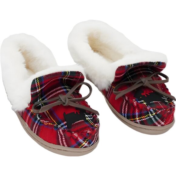 Charter Club Dorenda Red Plaid Dog Moccasin Slippers Women US 5M - Picture 1 of 6